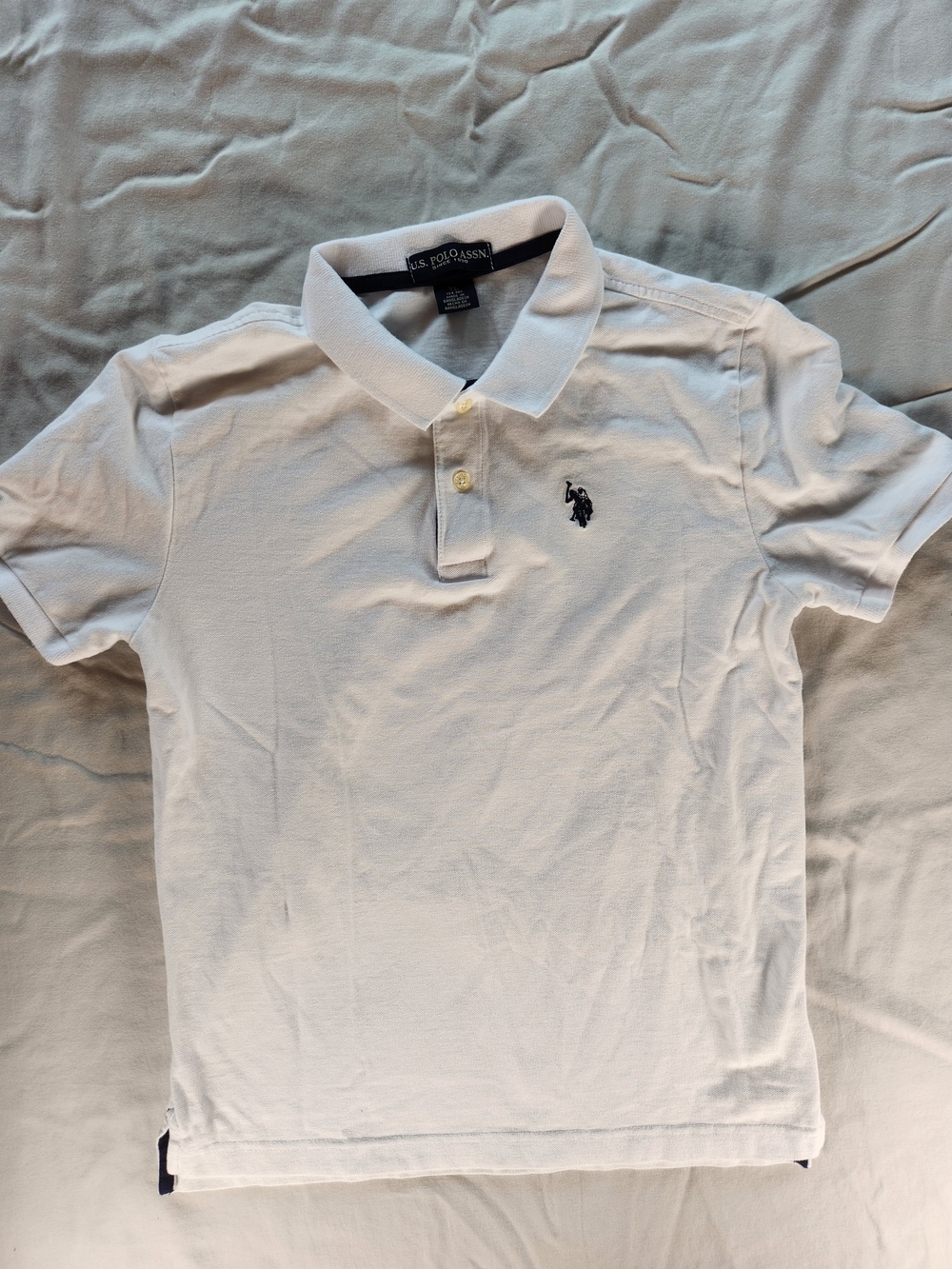 U.S. Polo Assn. Boys White Short Sleeve Polo Shirt XL Cotton Knit Logo